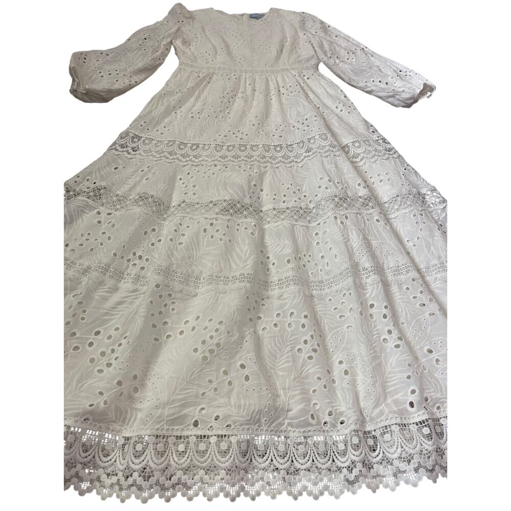 Antonio Melani Born On Fifth Adenorah Bright White Eyelet Maxi Dress Size 6 - Picture 9 of 12